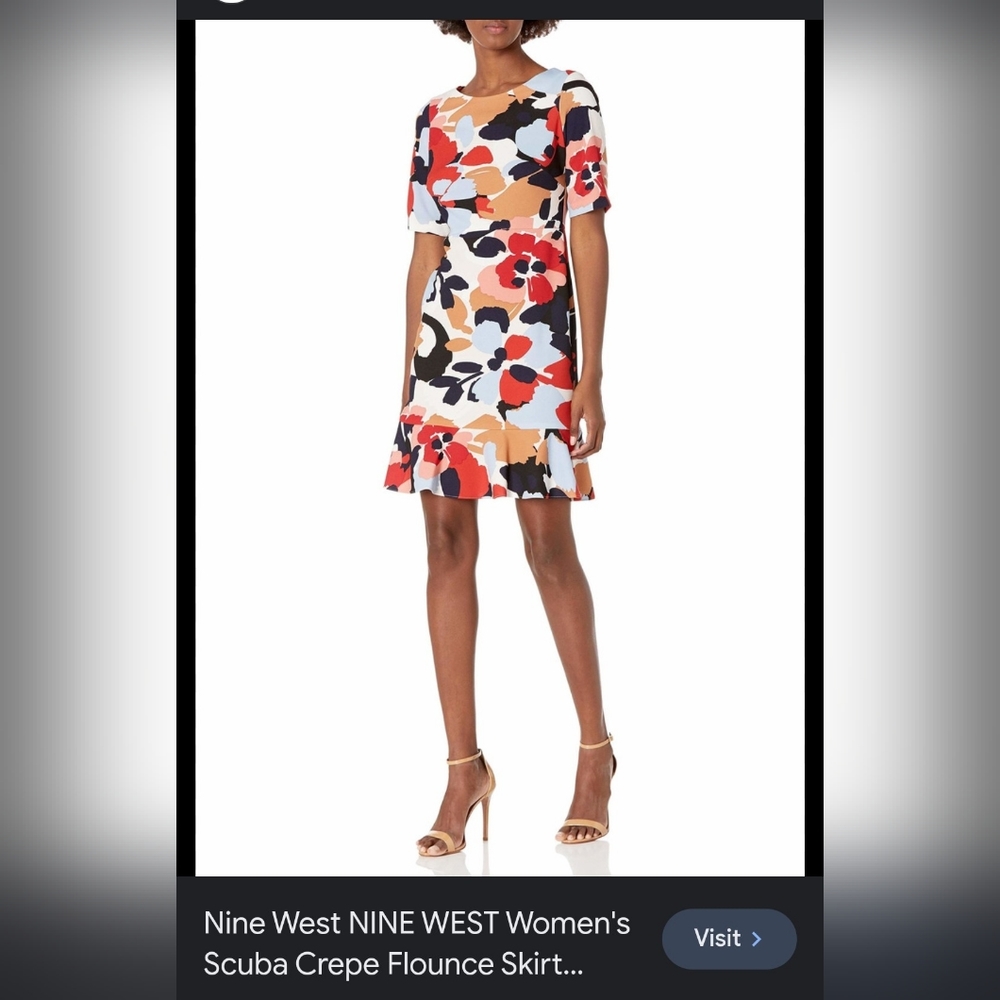 NWT Nine West Scuba Crepe Flounce Skirt Dress Size 8